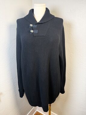 Duluth Trading Co Black Ribbed Button Collar Cotton Blend Tunic Sweater Size 2X